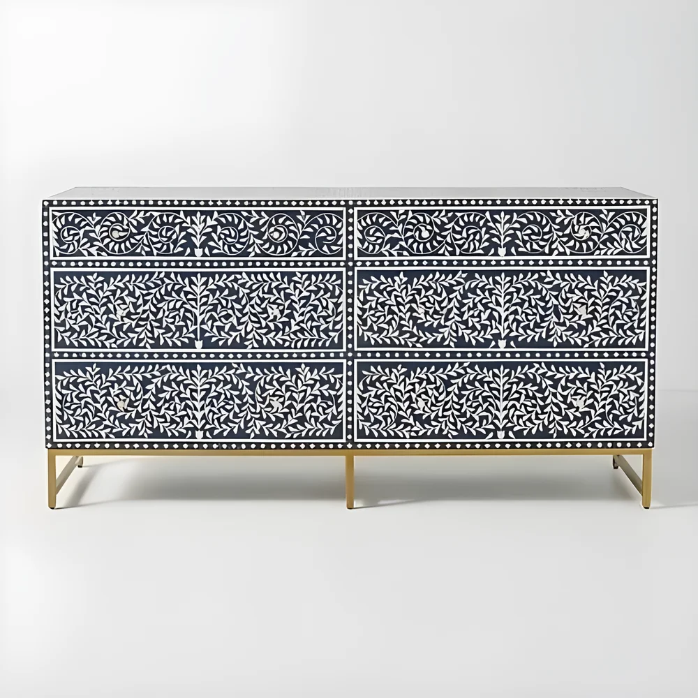 Floral Bone Inlay Chest of Drawers - Furniture & Interiors by Razvi Exports