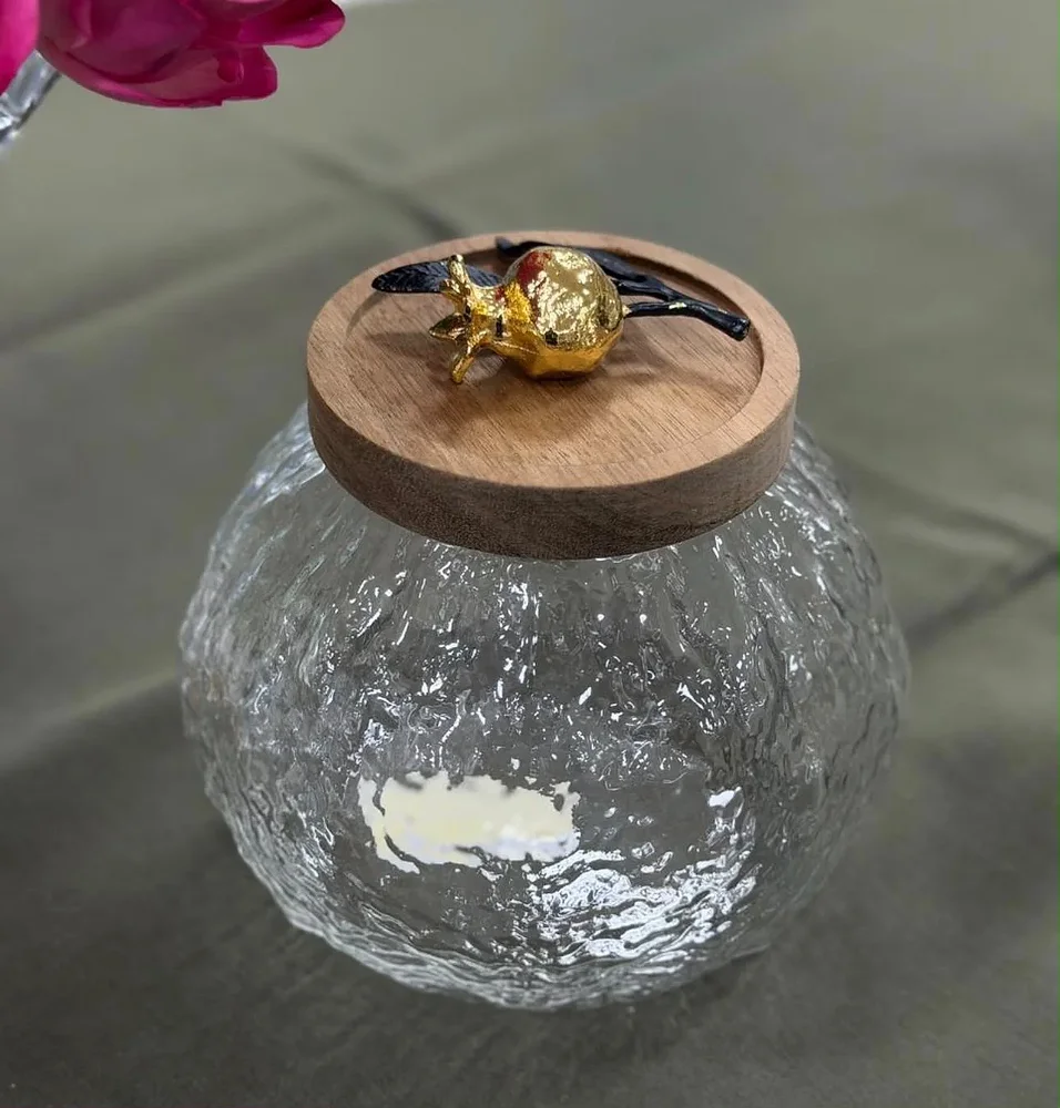 Textured Glass Jar with Wood Lid - Home & Kitchen by Indian Aura Crafts Expo