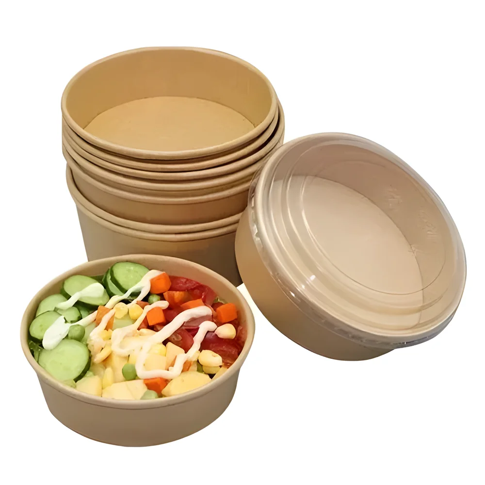 Kraft Paper Salad Bowls with Transparent Dome Lids - Packaging & Printing by Ekos Pack