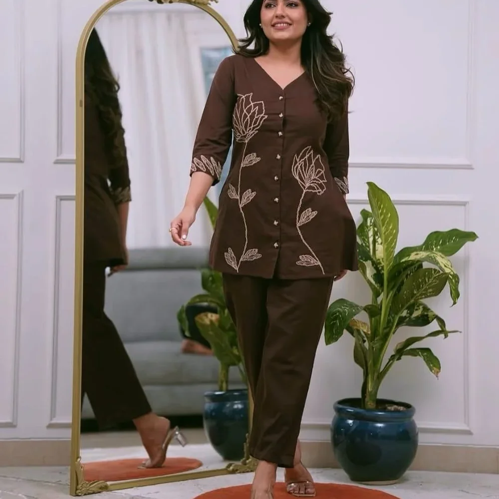 Rayon Embroidered Daily Wear Cord Set - Textiles & Apparel by Egf International