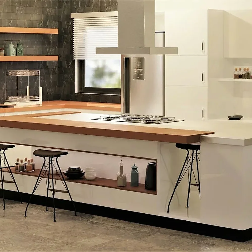 L-Shape Modular Kitchen - Furniture & Interiors by Atri Designs and Constructions