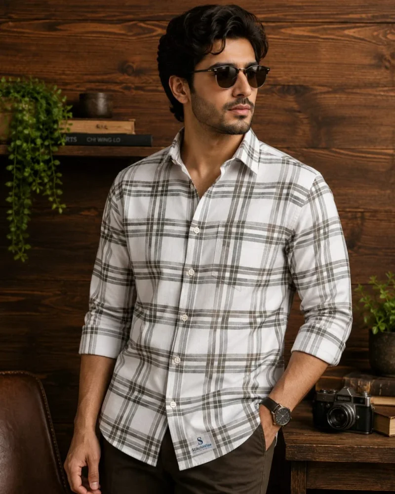 Men's Grey & White Plaid Full Sleeve Shirt - Textiles & Apparel by Paloma Casual