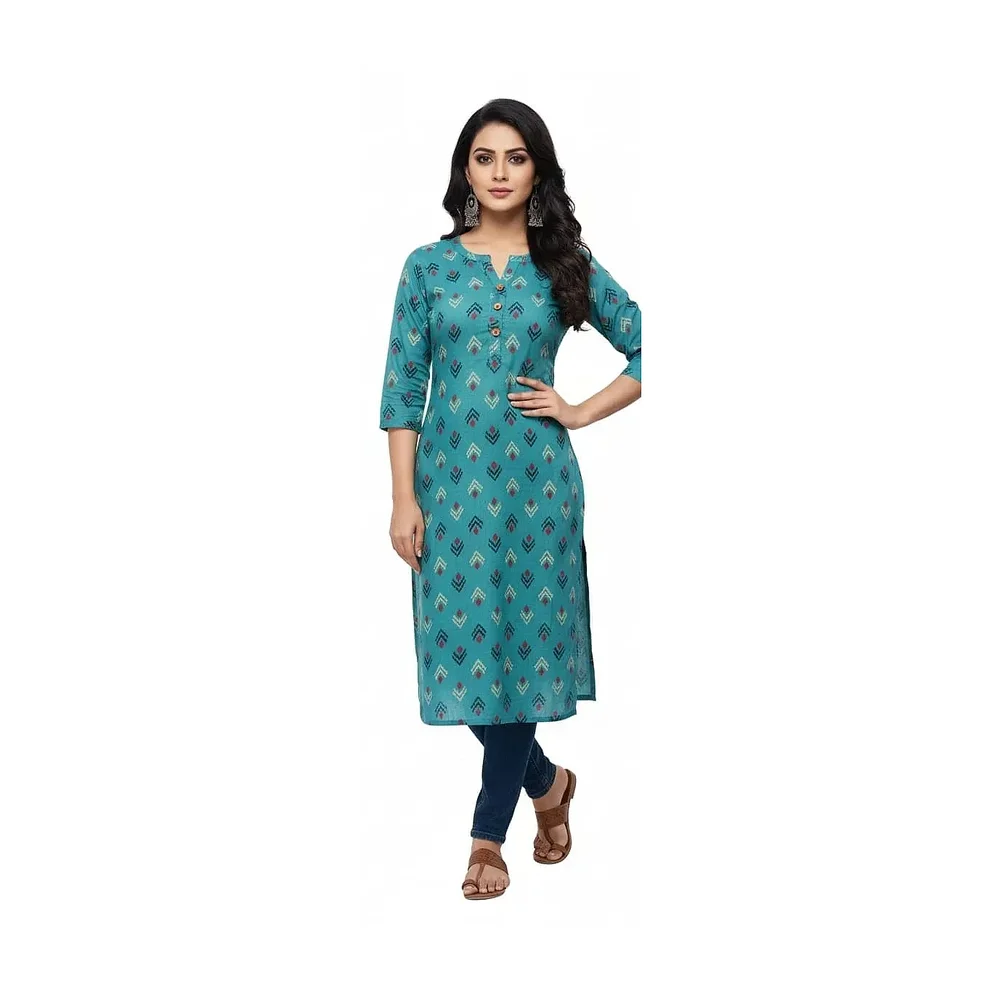 Women's Cotton Leaf Print Tunic Top - Textiles & Apparel by Effortless Fashions