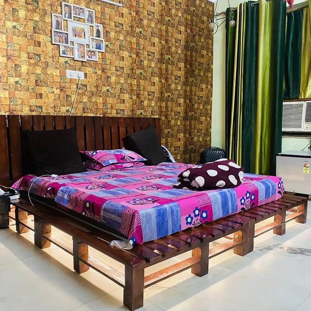 Pallet Bed Frame with LED Light, 6x6 feet - Furniture & Interiors by Upcycle Furnishing India