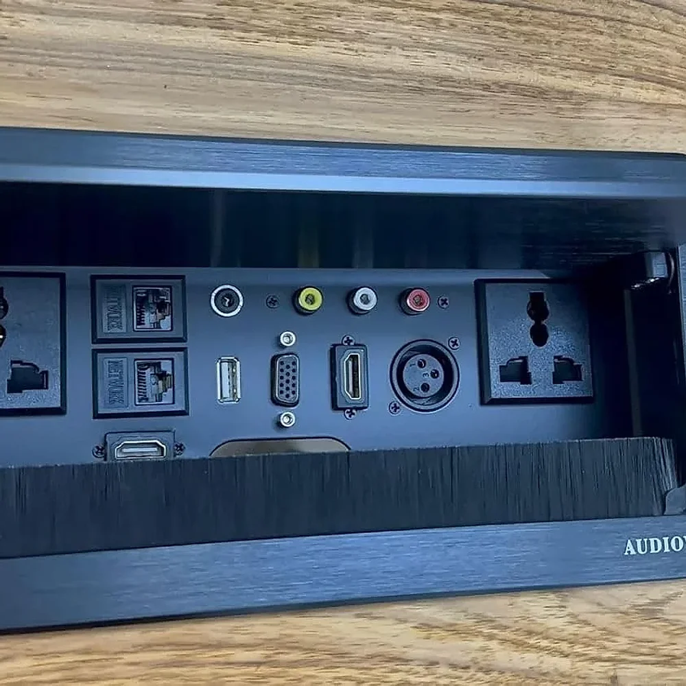 Audiovan Silver Metal Tabletop Pop-up Box with 2 Power Sockets and USB - Electronics & Electrical by Audiovan Tech Mumbai