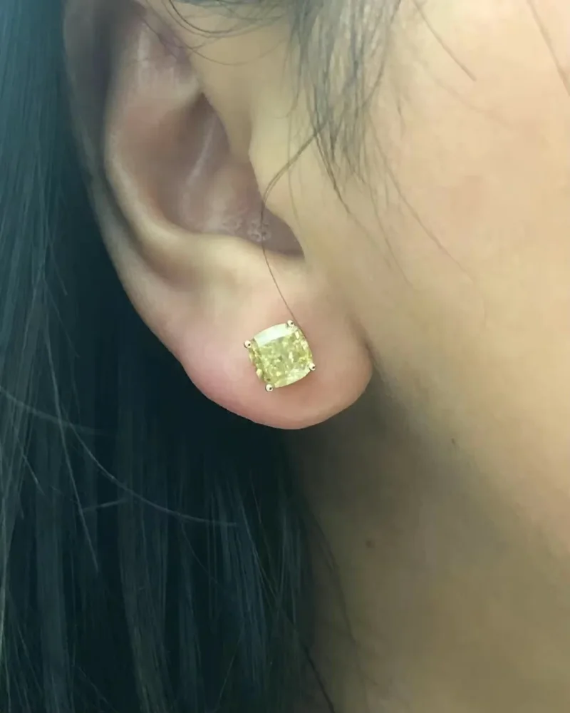 Silver Stud Earrings with Lab Grown Round Brilliant Cut Diamonds for Women - Gems & Jewelry by Saatvikam Exports