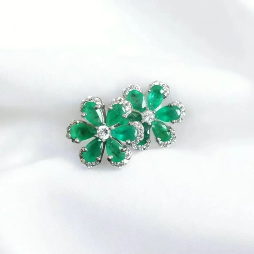 Silver Pear Cut Lab Grown Diamond Flower Earrings - Gems & Jewelry by Saatvikam Exports