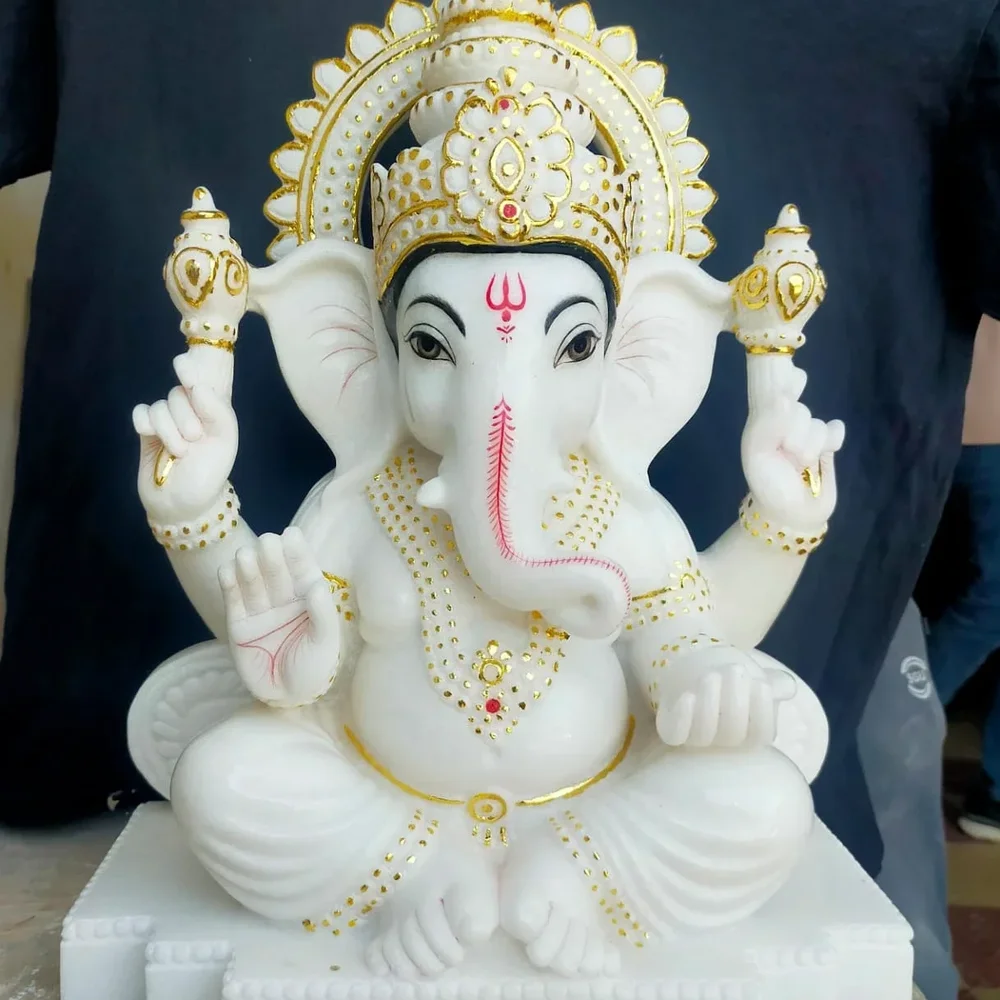 Ganesh Marble Statue 18 Inch for Home Temple - Handicrafts & Gifts by Diwedi Handicrafts