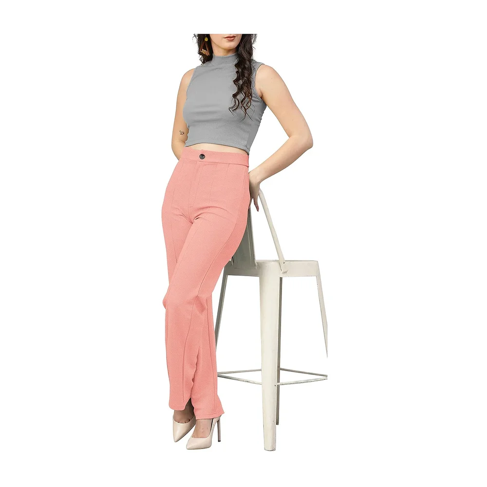 Polyester Solid Peach Trousers XL - Textiles & Apparel by Cara Exim