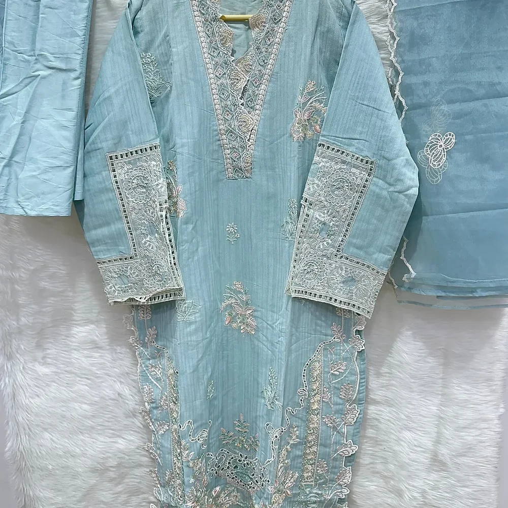 Embroidered Cotton Net Organza Silk Kurta Set - Textiles & Apparel by Ayzel Pvt. Ltd.