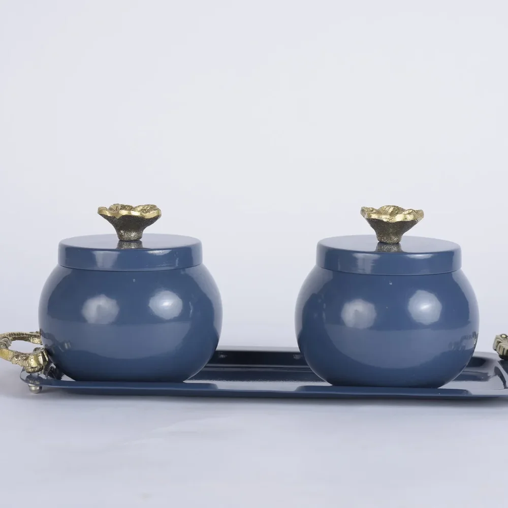 Blue Decorative Jars with Tray - Home & Kitchen by Deewin Dreamz