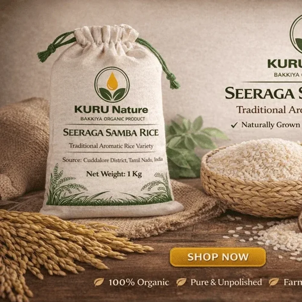 Organic Seeraga Samba Rice - Food & Agriculture by Bakkiya Organic Product