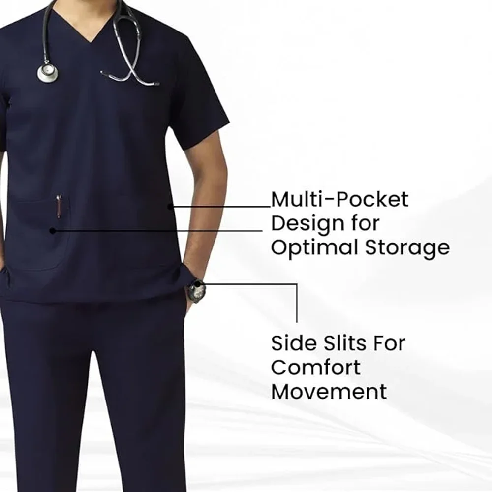 Kifzi Antimicrobial Men's Spandex Scrub Suit Navy Blue XXL - Textiles & Apparel by Accurate Surgicals