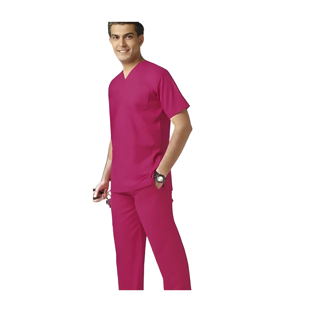 Kifzi Antimicrobial Lycra 5 Pocket Men's Scrubs Suit Pink XXL - Textiles & Apparel by Accurate Surgicals