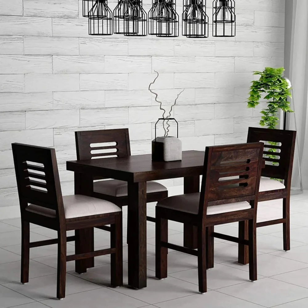 Sheesham Wood 4 Seater Dining Set with Warm Chestnut Finish - Furniture & Interiors by Upcycle Furnishing India