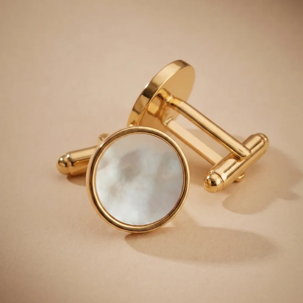 Circular Mother-of-Pearl Inlay Cufflinks - Gems & Jewelry by G M Apparels