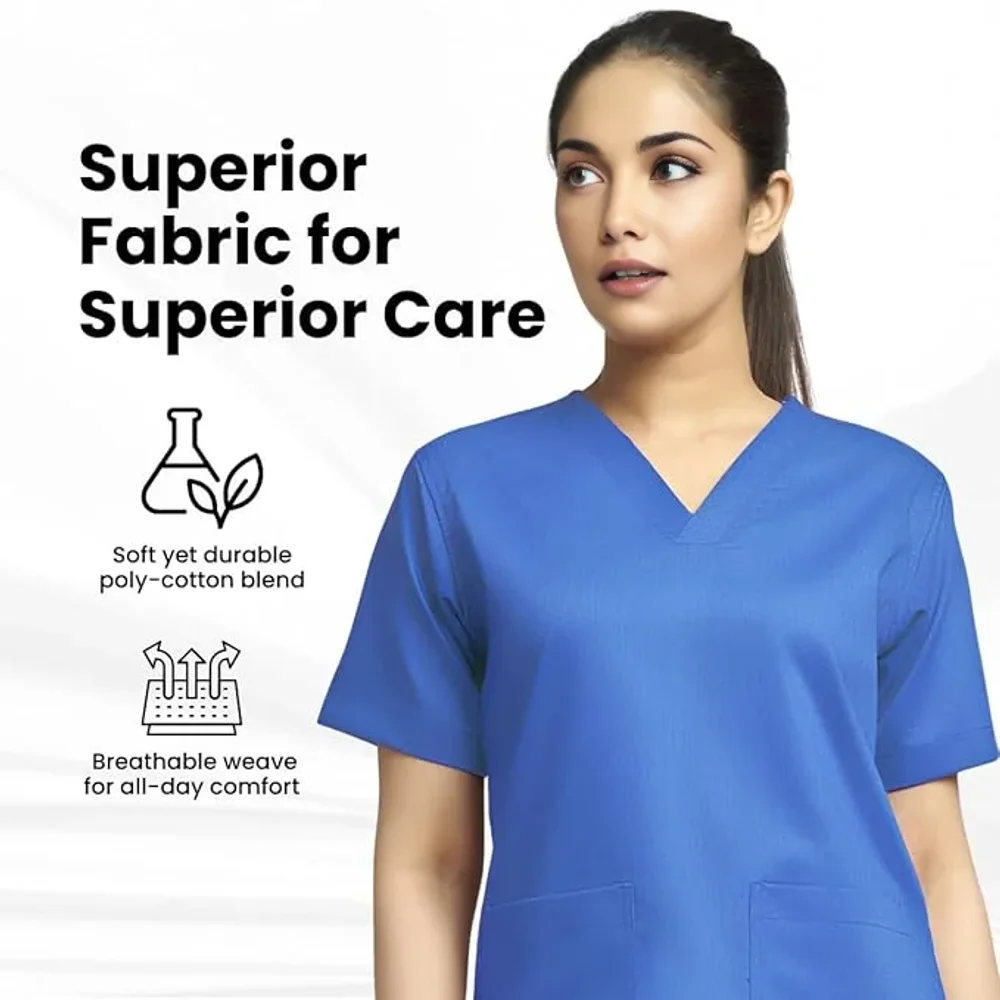 Women's Antimicrobial Lycra Polyester Cotton Blend Scrub Top (XS, Blue) - Textiles & Apparel by Accurate Surgicals