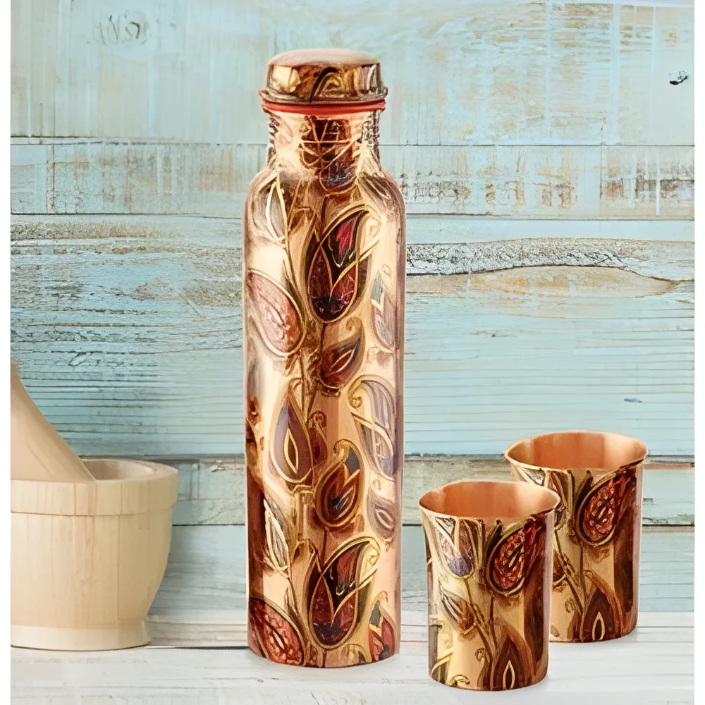 1000ml Copper Bottle and Glasses Set - Home & Kitchen by Agrawal Traders