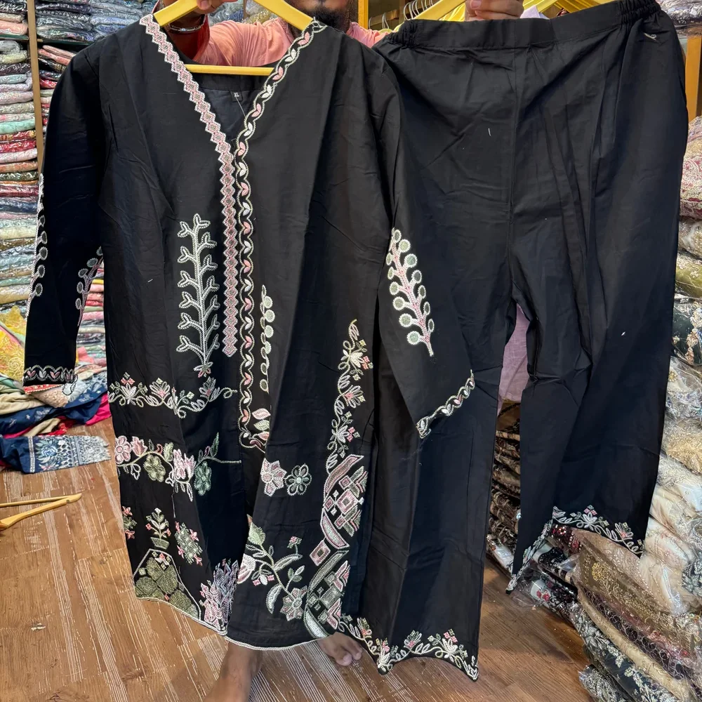 Black Embroidered Cotton Kurta and Pants Set - Textiles & Apparel by Ayzel Pvt. Ltd.