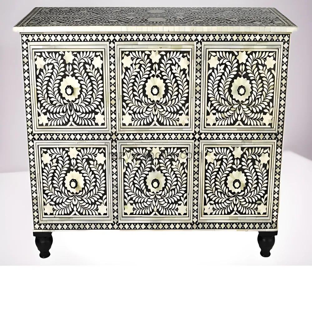 Customizable Floral Bone Inlay Chest of Drawers - Furniture & Interiors by Razvi Exports