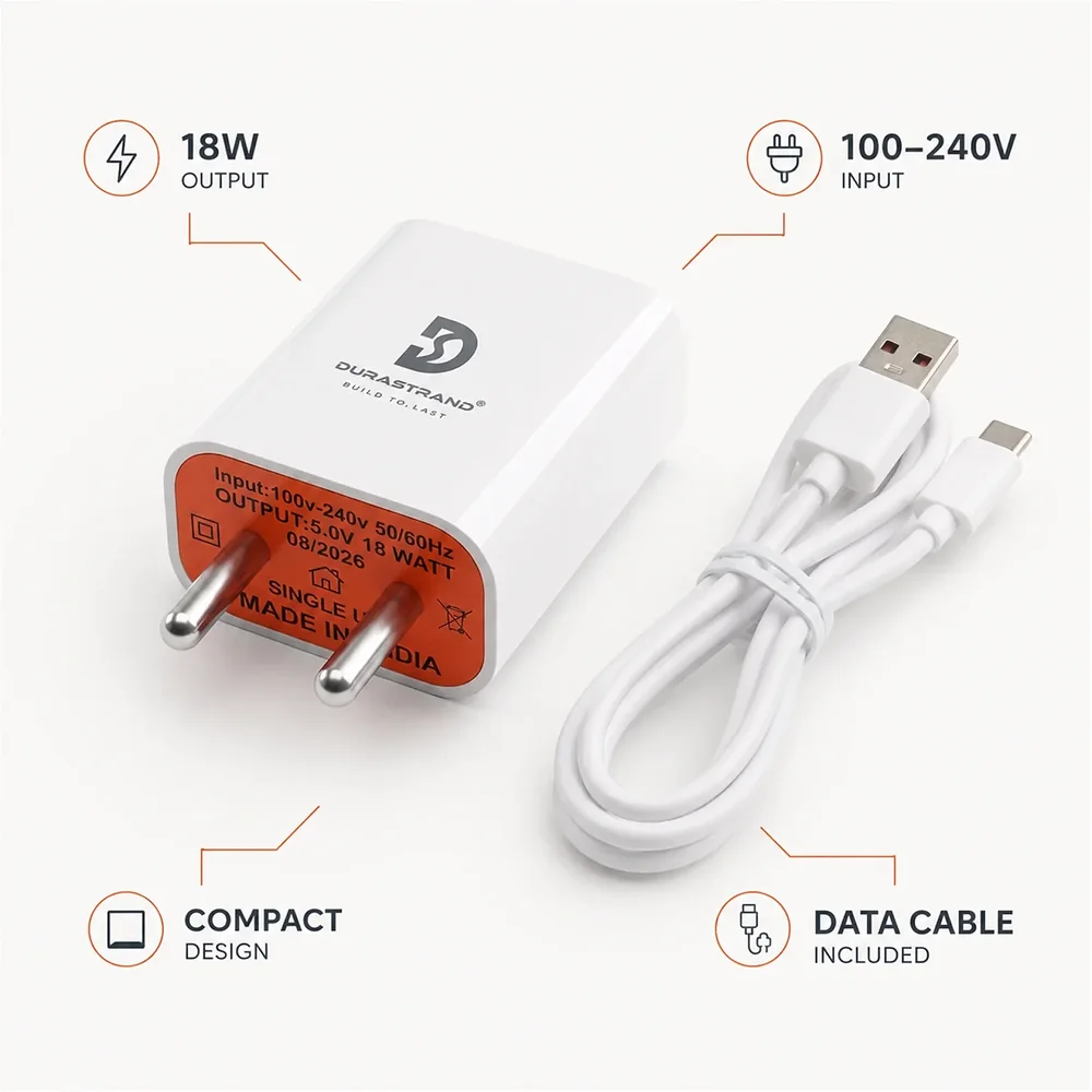 Durastrand 18W Portable Mobile Charger with Data Cable - Electronics & Electrical by Syncore Technologies