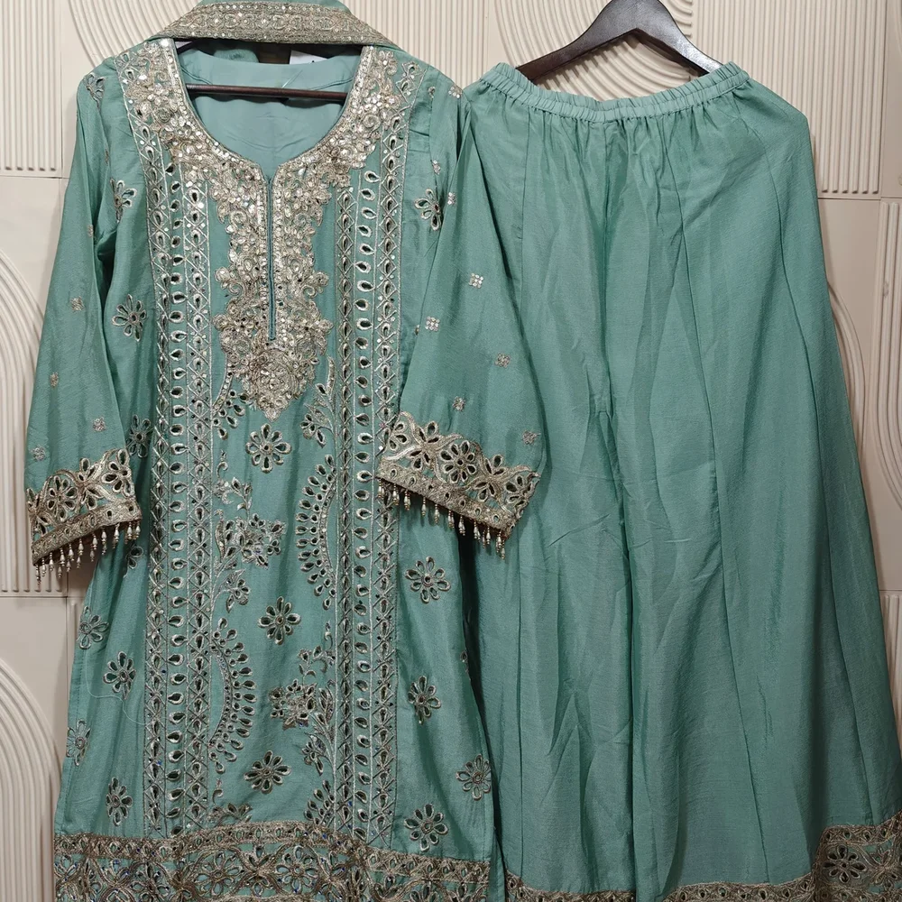 Embroidered Chiffon and Raw Silk Suit Set - Textiles & Apparel by Ayzel Pvt. Ltd.