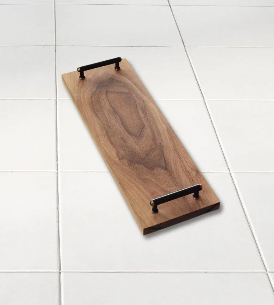 Walnut Wood Serving Tray with Metal Handles - Home & Kitchen by Razvi Exports