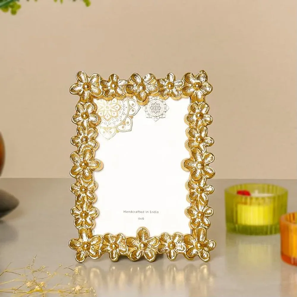 Gold Metal Double-Ring Circular Photo Frame 4x6 - Home & Kitchen by Indian Aura Crafts Expo
