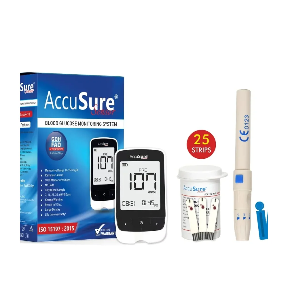 AccuSure AP-10 Glucometer Kit with 25 Strips - Healthcare & Medical by Accurate Surgicals