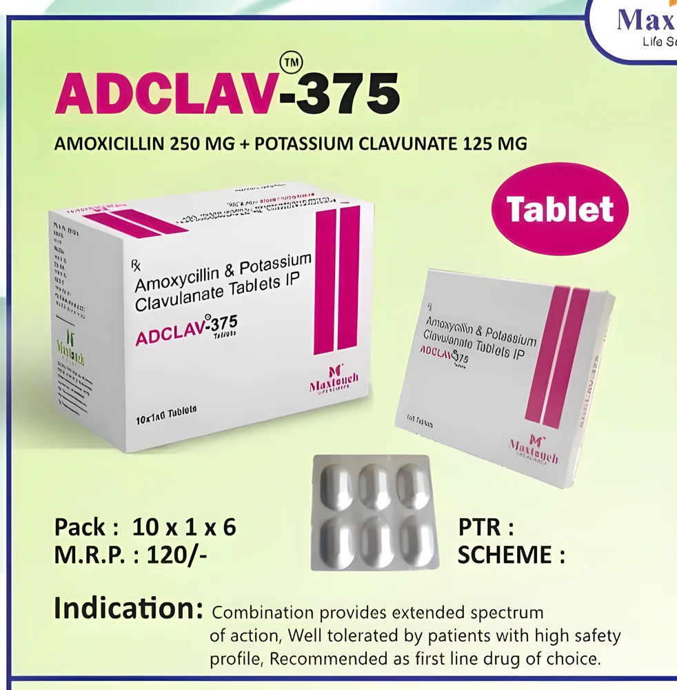 Adclav-375 Amoxicillin 250 MG & Potassium Clavunate 125 MG Tablets - Healthcare & Medical by Agris Food Ingredients
