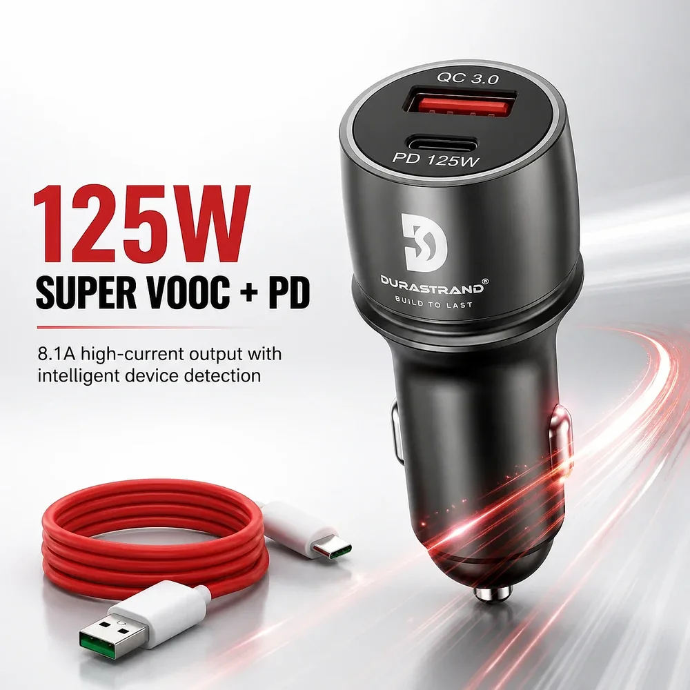 Durastrand 125W Dual-Port Car Charger with Super VOOC & PD - Automotive & Transport by Syncore Technologies