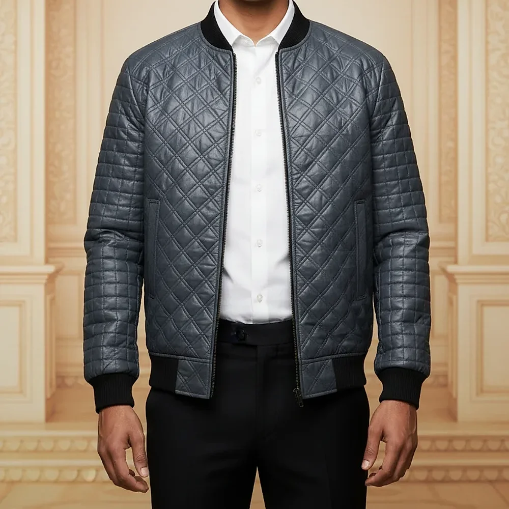 Black Diamond-Quilted Bomber Jacket - Textiles & Apparel by G M Apparels
