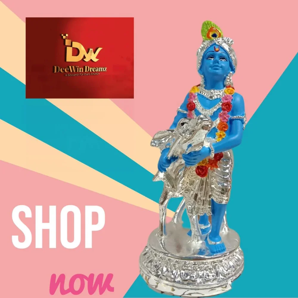 Silver Plated Krishna Idol for Home Decor - Handicrafts & Gifts by Deewin Dreamz