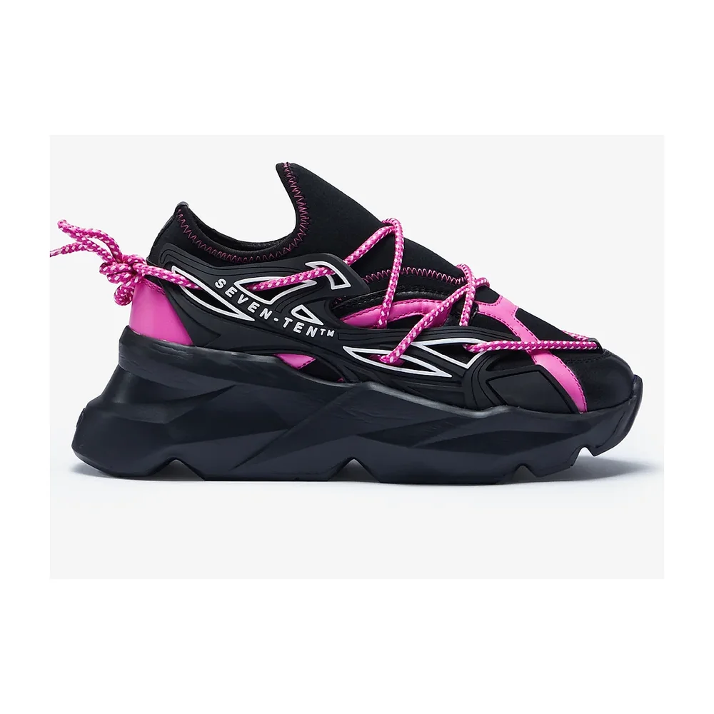 7-10 Flamink Pink & Black Vegan Chunky Sneakers - Footwear, Bags & Leather Goods by Disruptive Fashion Pvt. Ltd.