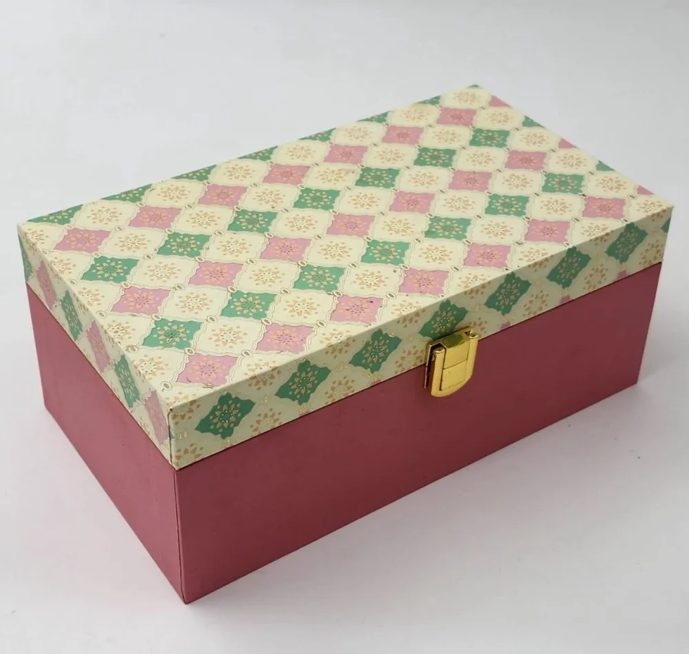 Pink & Cream Floral MDF Gift Box - Packaging & Printing by Hindustan Handmade Paper Products