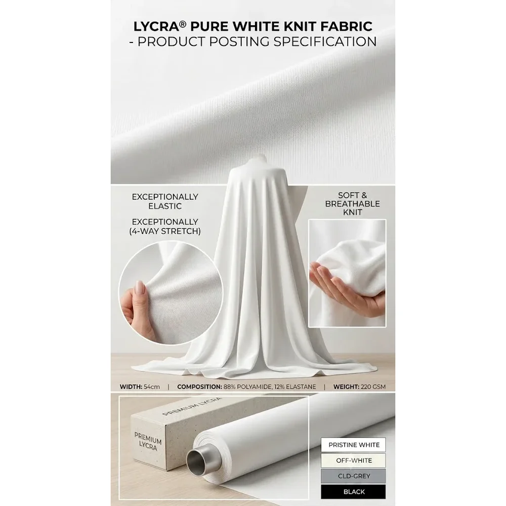 Lycra Pure White Knit Fabric - Textiles & Apparel by Tex India
