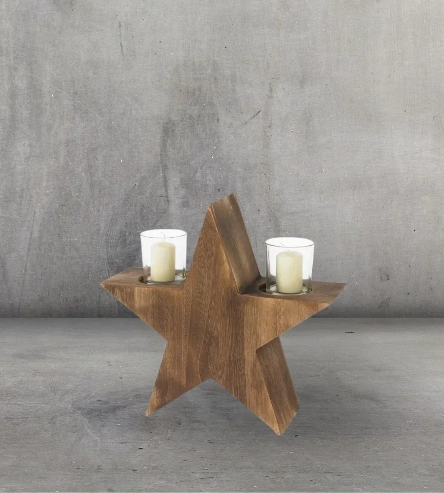 Handmade Star-Shaped Wood Pillar Candle Stand - Home & Kitchen by Razvi Exports