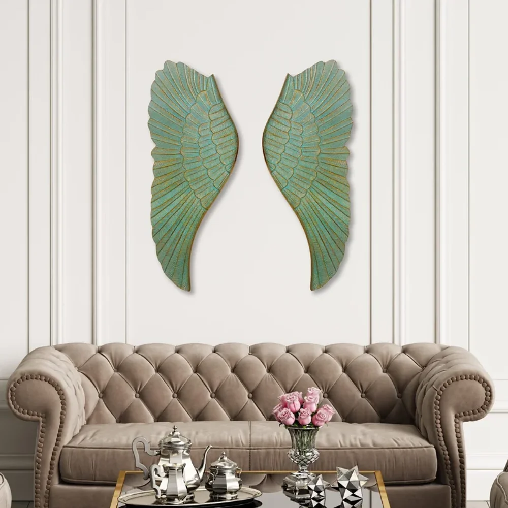 Aqua Blue & Gold Aluminium Handcrafted Wall Panel - Home & Kitchen by Orobe