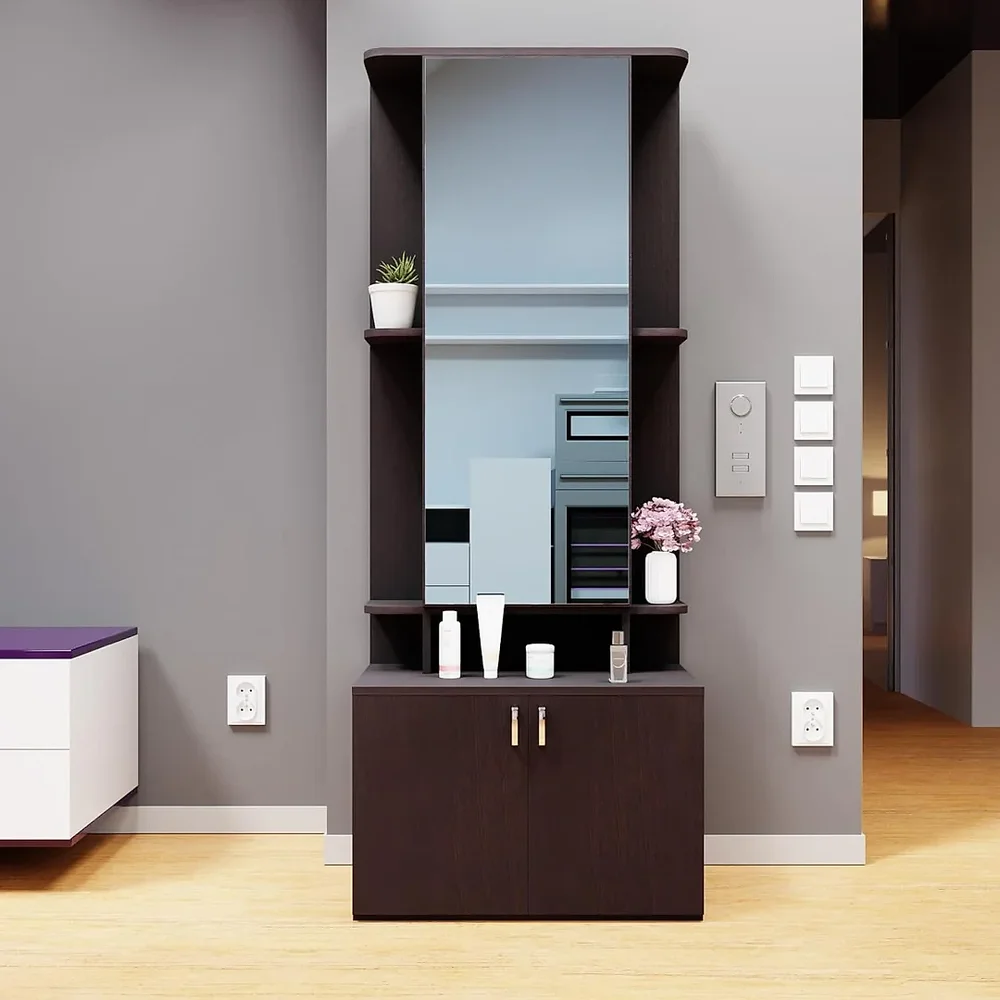 Engineered Wood Dressing Table with Fixed Mirror, Wenge Finish - Furniture & Interiors by Upcycle Furnishing India