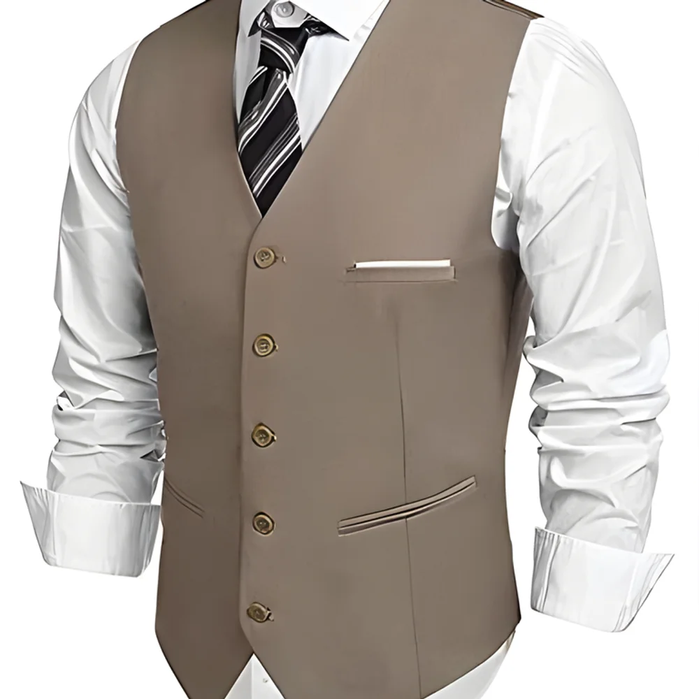 Men’s Khaki Slim-Fit Formal Dress Vest - Textiles & Apparel by G M Apparels