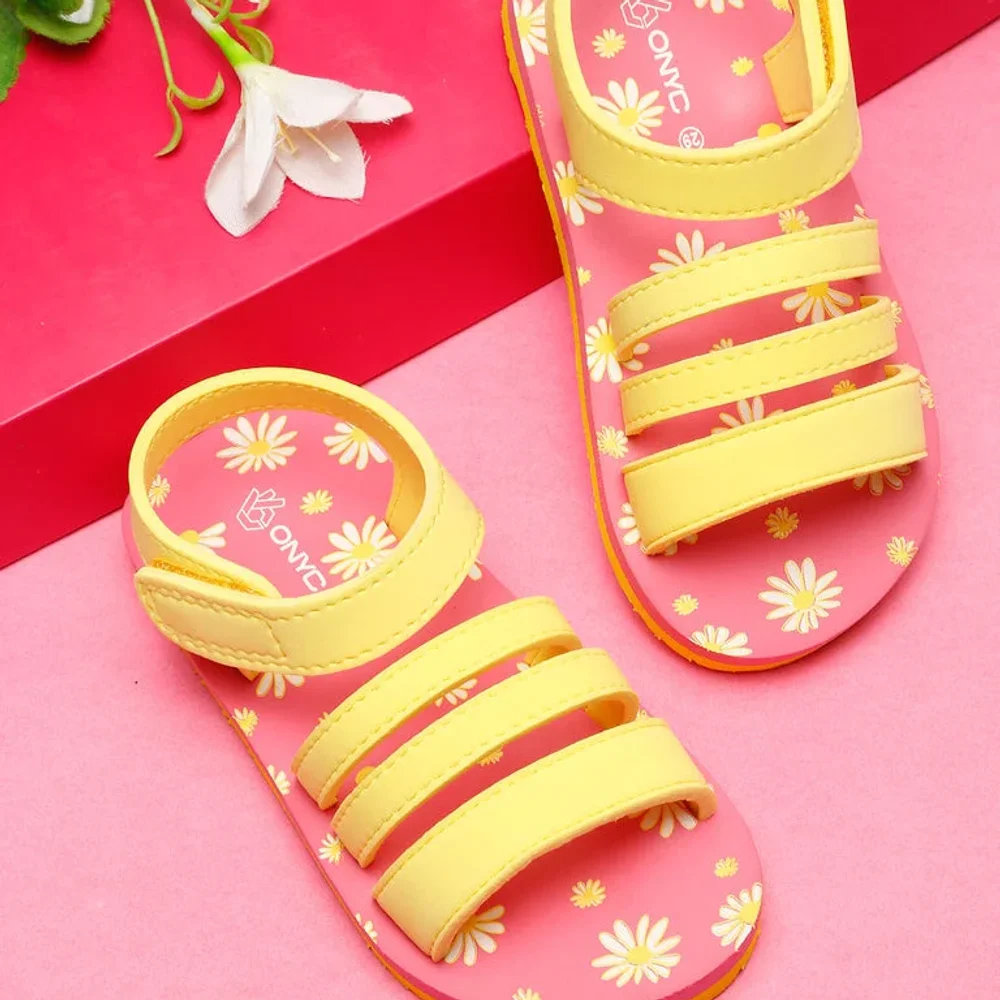Girls Pink Yellow Floral Sandals - Footwear, Bags & Leather Goods by Parmar Brothers