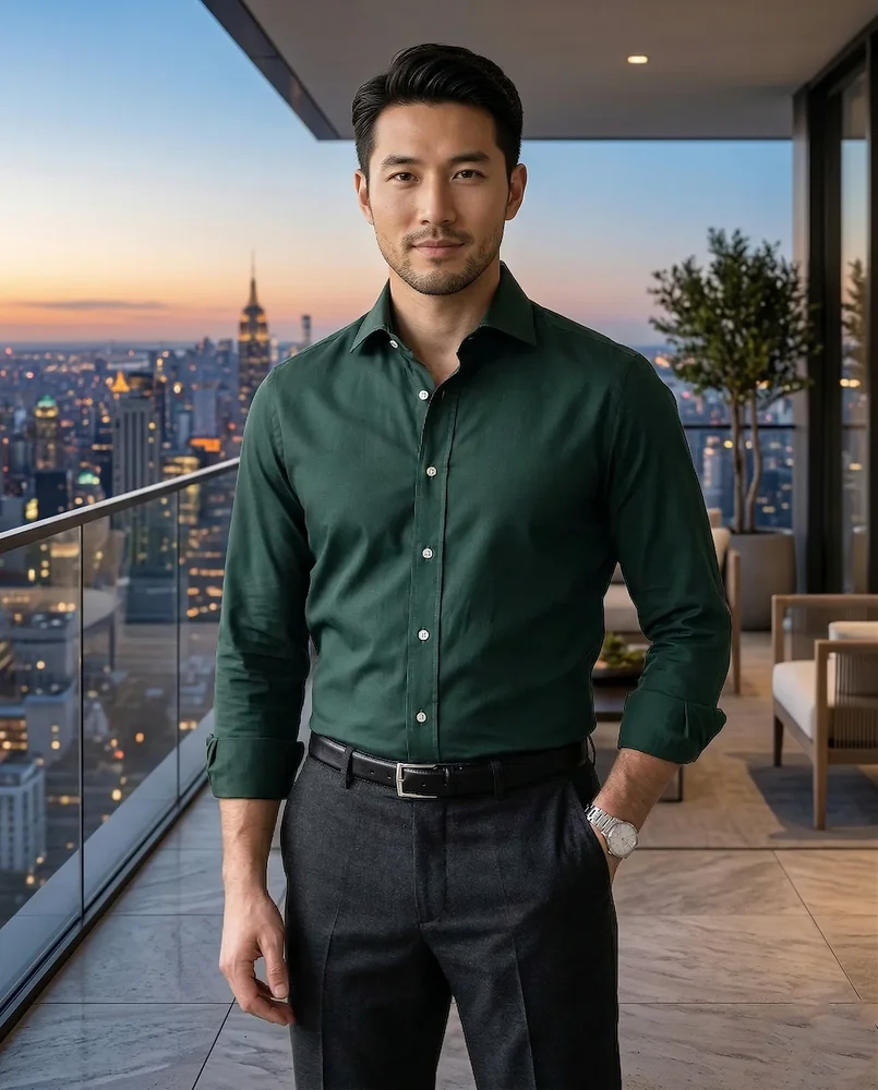 Dark Green Cotton Blend Formal Shirt for Men - Textiles & Apparel by G M Apparels