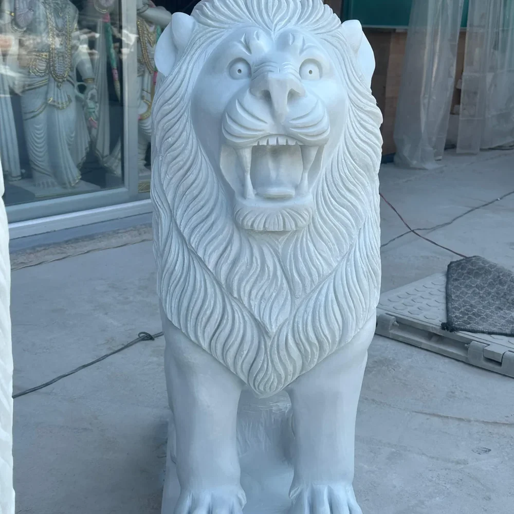 3 Feet White Marble Lion Sculpture - Handicrafts & Gifts by Bharat Murti Art