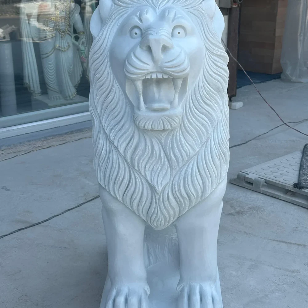 3 Feet White Marble Lion Sculpture - Handicrafts & Gifts by Bharat Murti Art