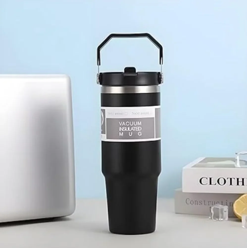 890ml Stainless Steel Vacuum Insulated Tumbler with Straw - Home & Kitchen by Y K Trading