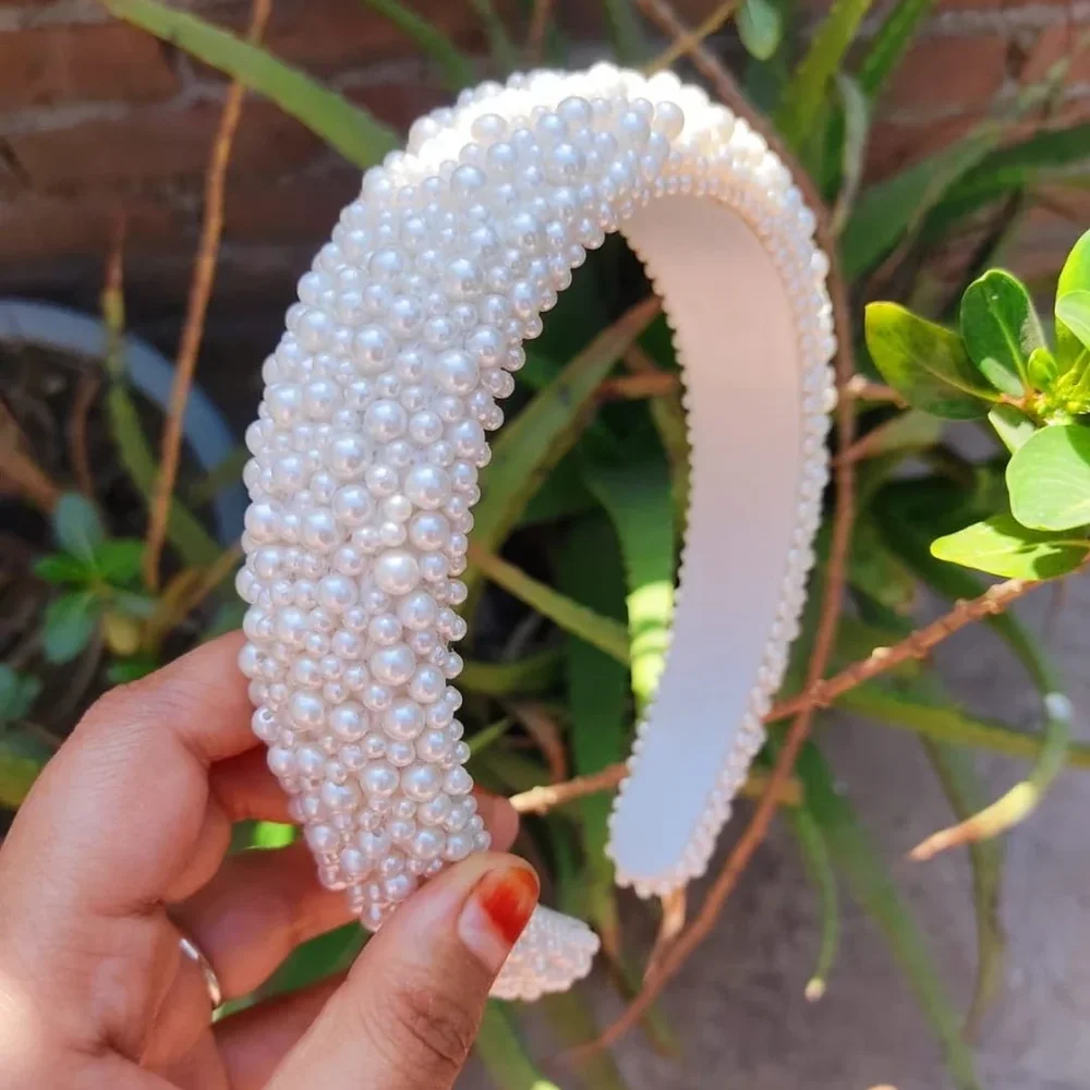 White Embellished Handmade Headband - Textiles & Apparel by A H Handicrafts