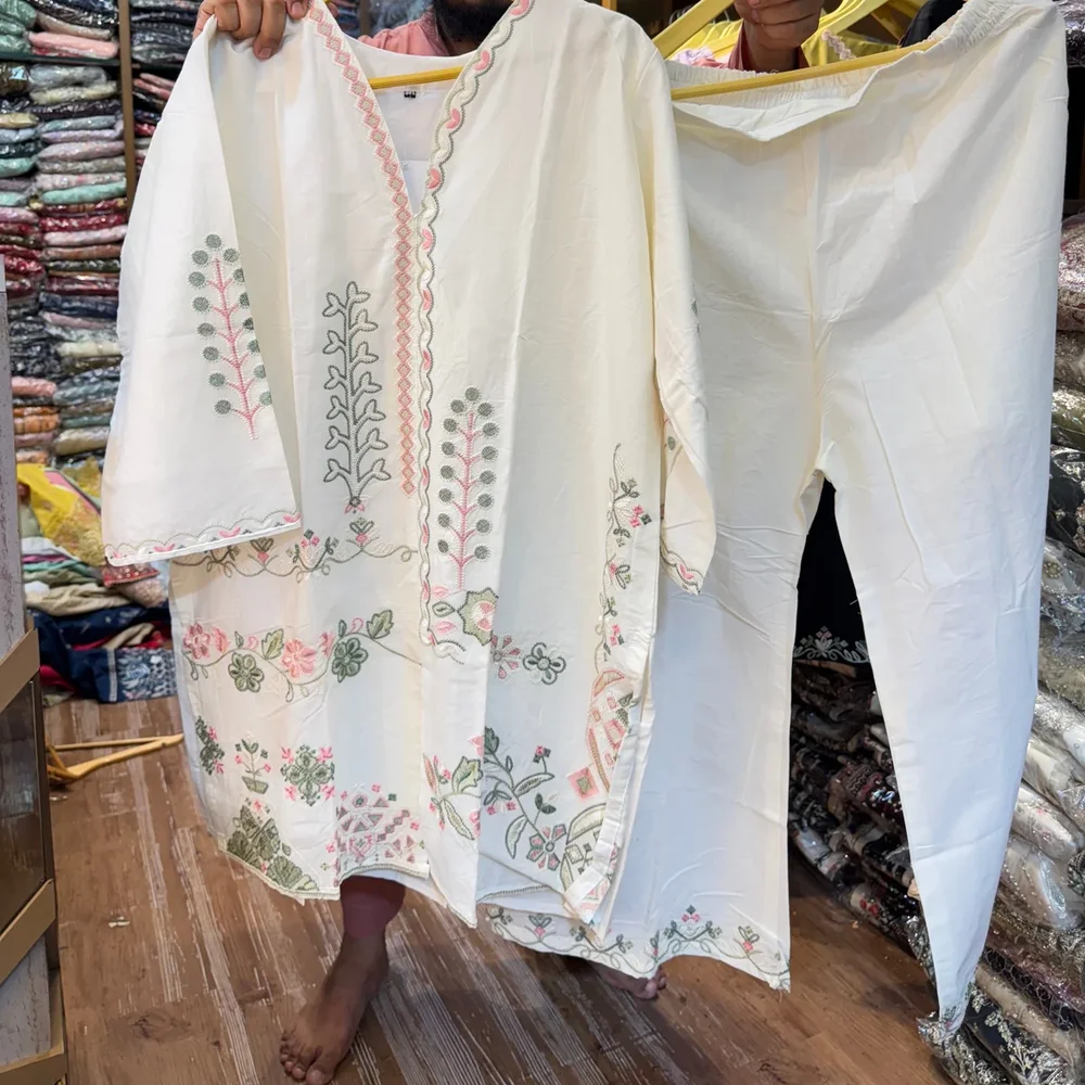 Embroidered Cotton Kurta and Pants Set - Textiles & Apparel by Ayzel Pvt. Ltd.