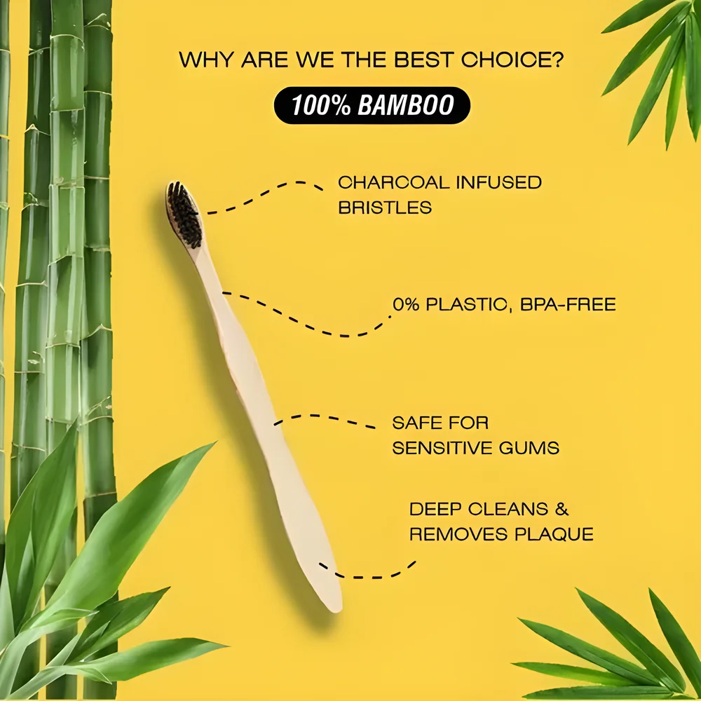 Bamboo Charcoal Soft Bristle Toothbrush - Beauty & Personal Care by Dakshatam Enterprises Pvt. Ltd.