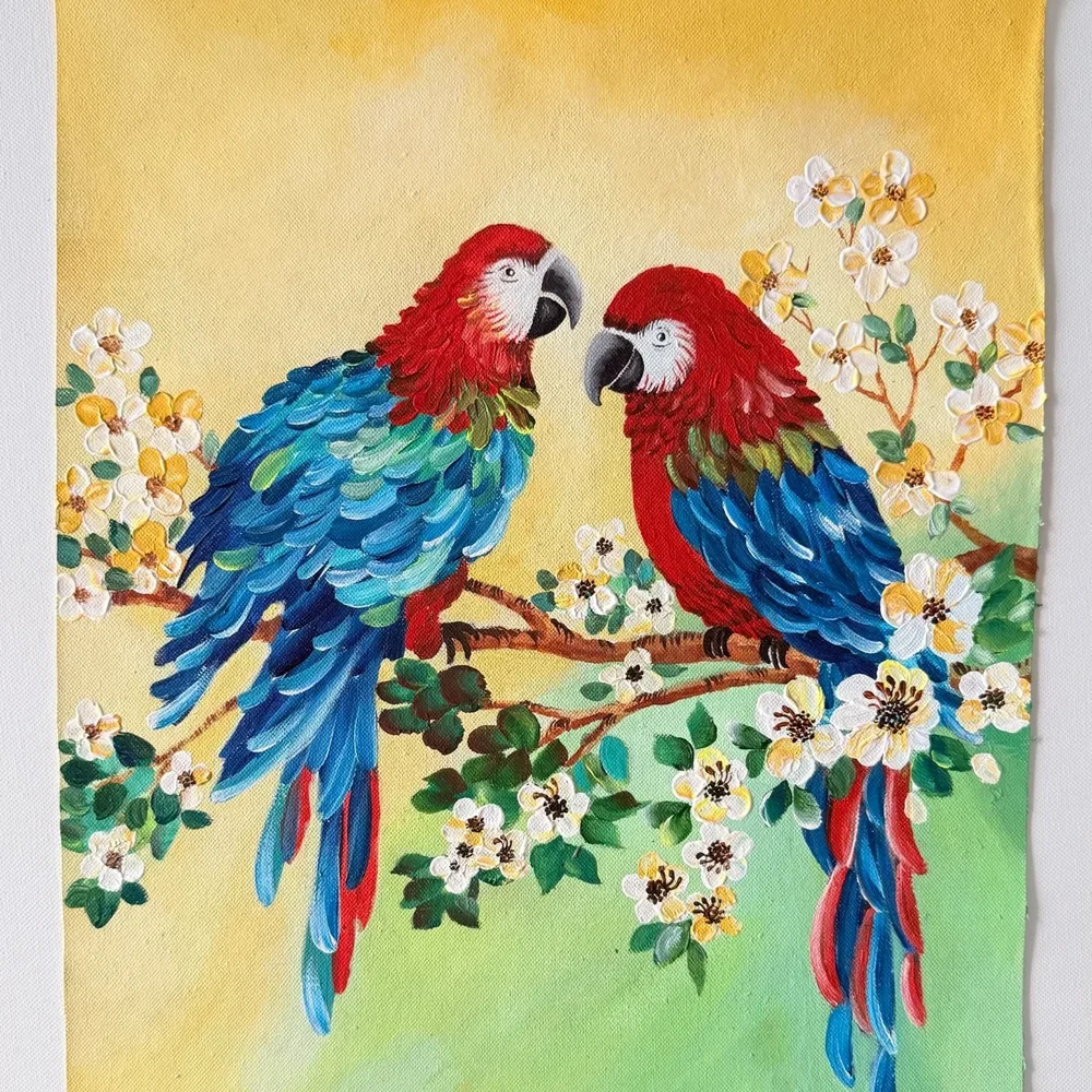 14Inch Canvas Parrot Painting - Home & Kitchen by Ains Overseas