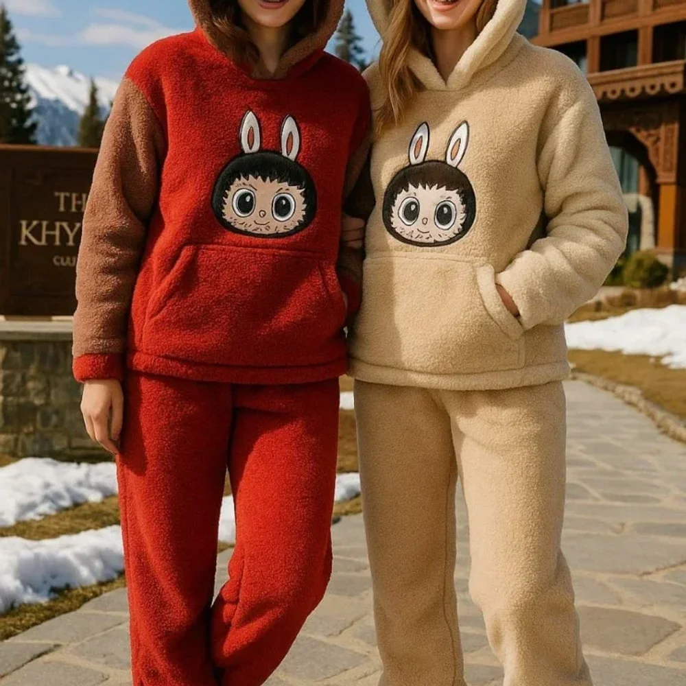 Embroidered Fleece Sherpa Loungewear Set - Textiles & Apparel by Premium Collections
